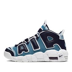 It's nearly impossible to miss Nike Air Uptempo. Debuted in 1996, it is a bold basketball sneaker inspired by oversized objects from ’90’s graffiti and pop art. \n Nike Blue Throwback Sneakers, Throwback Blue High-top Sneakers, Blue High-top Throwback Basketball Shoes, Throwback Blue High-top Basketball Shoes, Throwback Blue Basketball Shoes For Streetwear, Throwback Style Blue High-top Basketball Shoes, Nike Retro Blue Sneakers, Nike Blue Throwback Basketball Shoes, Nike Casual Sneakers For Sports Events