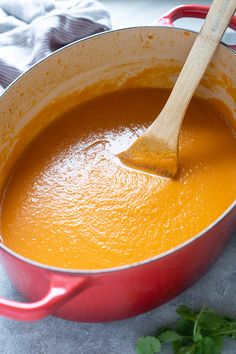 Carrot Ginger Soup is smooth, flavorful and so easy to make! This healthy vegan soup is perfect for Easter or for meal prep, and the recipe includes stove top and Instant Pot instructions! #vegan #souprecipes #easyrecipes Butternut Squash Curry Soup Coconut Milk, Coconut Curry Butternut Squash Soup, Butternut Squash Soup With Coconut Milk, Butternut Squash Curry Recipes, Butternut Squash Soup With Curry, Butternut Squash Curry Soup, Curry Squash Soup, Squash Curry Soup, Curry Butternut Squash Soup