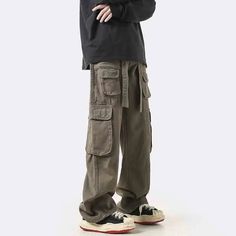 Threebooy American Street Loose Versatile Straight Workwear Pants Men's Solid Patchwork Waist Bandage Pocket Casual Trend Wide Leg Trouser Baggy Khaki Work Pants With Multiple Pockets, Streetwear Work Pants With Multiple Pockets, Baggy Khaki Utility Work Pants, Streetwear Full-length Work Pants With Multiple Pockets, Khaki Baggy Utility Work Pants, Baggy Full-length Utility Work Pants, Baggy Full Length Utility Work Pants, Full Length Work Pants With Multiple Pockets For Streetwear, American Street