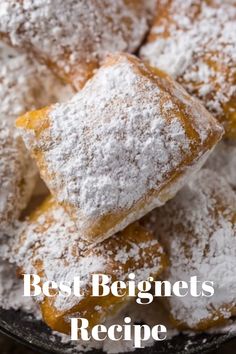 powdered sugar on top of pastries in a bowl with the words best beginners recipe