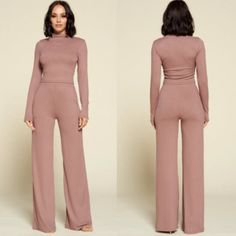 Spencer Set Dusty Mauve Mock Neckline Long Sleeves Mild Cropped Length Straight Hemmed Pullover Mid Rise Cut Wide Leg Pants Pull On Styling 95% Polyester, 5% Spandex Made In Us *Model Is 5`9 Wearing A Small Size Tags: Business, Office, Workwear, Classy, Elegant, Classic, Work, Coord Set, Coordinate Mauve Outfits Color Combos, Fitted Purple Pants For Loungewear, Pink Long Sleeve Sets For Fall, Chic Purple Pants For Loungewear, Fitted Solid Color Loungewear Pants, Fitted Solid Color Pants For Loungewear, Mauve Pants Outfit, Chic Purple Loungewear Pants, Mauve Outfit Ideas