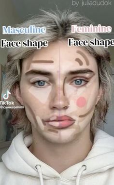 Contour To Look Masculine, Masculine Makeup Contour, Masculine Stage Makeup, Masculine Face Contour, How To Masculine Makeup, Masc Vs Fem Contour, Stage Makeup Theatre Men, Masculinization Makeup, How To Make Face More Masculine