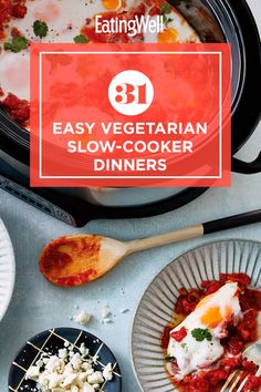 an easy vegetarian slow cooker dinner is ready to be eaten