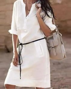 Lasaky - Buttoned shirt dress with front pocket Summer Prom Dress, Solid Dress Casual, Basic Skirt, Shift Dresses, Half Sleeve Dresses, White Shirt Dress, Hippie Outfits, Mini Shirt Dress, Dress Plus Size