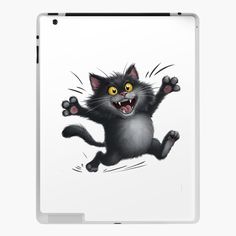 a black cat with yellow eyes and paws is jumping in the air ipad case / skin