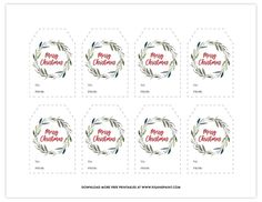 six christmas gift tags with the words merry christmas on them