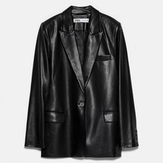 Faux Leather Blazer, Blazer Zara, Black Leather Blazer, 가을 패션, Leather Blazer, Black Leather Jacket, Faux Leather Jackets