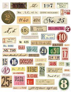 an assortment of different types of stamps and numbers