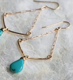 Turquoise Earrings Chevron Earrings Hammered Gold Turquoise Hammered Earrings For Gift, Handmade Minimalist Turquoise Hoop Earrings, 14k Gold-filled Turquoise Jewelry With Ear Wire, Elegant Turquoise Gold-plated Earrings, Turquoise 14k Gold-filled Earrings With Ear Wire, Boho Jewels, Chevron Earrings, Bar Jewelry, Mixed Metal Jewelry