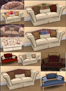 several different types of couches in various styles and colors