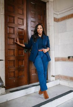 Loft look! Blazer, sweater, jeans, booties, belt #LTKstyletip#LTKfit#LTKSeasonal Interview Hairstyles For Black Women, Black Women Business Casual, Stylish Business Outfits, Business Casual Jeans, Loft Outfits, Jeans Outfit For Work, Blazer Sweater, Sweater Jeans, Fashionable Work Outfit