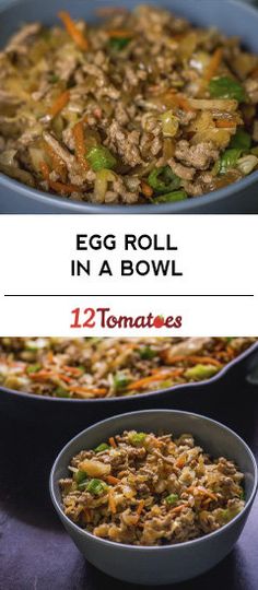 an egg roll in a bowl is shown with the title above it and below it