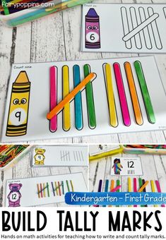 Building Tally Marks Math Activities for Kindergarten and First Grade Graph Activities, Fine Motor Activities For 1st Grade, Math Fine Motor Activities, First Grade Hands On Activities, Kindergarten Building Activities, Math Activities First Grade, Tally Mark Activities For Preschool, Measurement Activities For Kindergarten, 1st Grade Math Activities