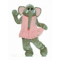 an elephant mascot in a pink dress