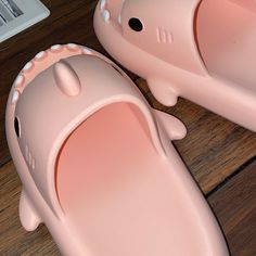 Brand New Shark Slides, Never Been Worn, And Very Comfy To Walk In, Feels Like A Cloud! The Smaller Pair Are 5 1/2 And The Bigger Pair Are 8 1/2 Shark Sandals, Shark Slides, Pink Shark, Cute Slides, Cute Sneakers, Pink Clouds, Women's Shoes Sandals, Walk In, Pink Ladies