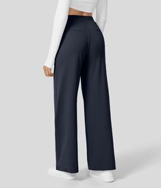 Women’s High Waisted Plicated Side Pocket Straight Leg Work Pants - Halara Knit Trousers Outfit, Trousers Outfit, Knit Trousers, Professional Work Outfit, High Waisted Dress Pants, Leg Work, Work Trousers, Straight Pants, Work Pants