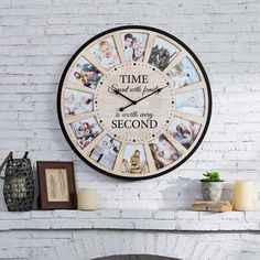 a clock that has pictures on it with the words time spent with loving ones around