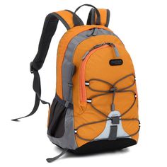 an orange and grey backpack with straps