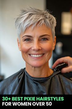 Click for More ➡️ | Save for Later ❤️  Check out the trendiest pixie hairstyles for women over 50! Whether you want a haircut that’s daring, elegant, or on-trend, this guide has 34 beautiful pixie cuts to inspire your next look. With options for fine, thick, curly, or gray hair, these styles are designed to make you feel confident, chic, and ready to take on the world.  #PixieCut #HairstylesForWomenOver50 #ShortHairIdeas #ShortHairstyles #WomenOver50 #Haircuts2024 #GrayHair #HairTrends #BeautyOver50 #HairInspiration #Hairstyles #HairTransformation Pixie Haircut For Fine Thinning Hair, Short Pixie Fine Hair, Pixie Haircut 2024 Trends Women, Pixie Undercut Hairstyles Edgy, Back Of Short Hair, Pixie Hairstyles For Fine Hair, Short Hair Over 50, Punk Pixie Cut, Shaved Hairstyles For Women