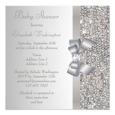 silver sequins and bow bridal shower personalized announcement card for the bride