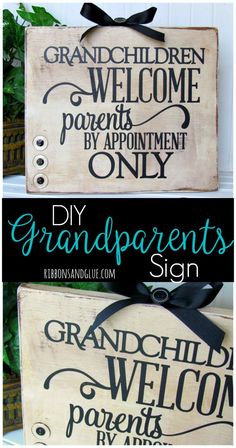 two wooden signs with the words grandparents and grand parents on them, one is black and white