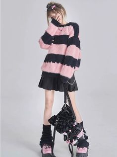 ❤︎Razy loose stripe colorblock pullover wool sweater❤︎

⚠Please allow 2-3 weeks for️product to be shipped Striped Sweater Outfit, Acubi Style, Pink Striped Shirt, Kawaii Sweater, Pull Rose, Pink M, Cute Costumes, Color Block Sweater, Kawaii Clothes