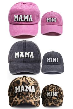 Mom & child hats sold separately! Hat features an adjustable back Perfect accessory for a casual day out in the sun Mom hat reads "Mama" & child hat reads "Mini" Available in Pink & Gray You and your little will be so cute in these matching "Mama & Mini" Baseball Cap. This classic style baseball cap has a cute glitter design it giving it that little girly touch that every one will adore. This hat is perfect for stubborn hair days or adding a cute touch to a casual outfit. This hat will help her Personalized Summer Snapback Hats, Adjustable Curved Brim Fun Dad Hat, Casual Brimmed Fitted Hat For Baseball Season, One Size Fits Most Hats With Letter Print Visor, One Size Fits Most Visor Hat With Letter Print, One Size Visor Hat With Letter Print, Cute Adjustable Visor Hat, Personalized Casual Trucker Hat For Summer, Visor Hat With Letter Print, One Size