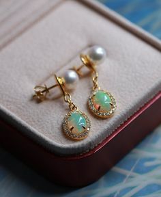 Opal drop Earrings Pearl Earrings diamond halo 14K Gold Earrings Wedding women delicate Unique Bridal set Oval cut Birthday Gift for her ◆Detail description◆ ◆Solid 14K Yellow Gold(shown in picture) ◆Opal Carat:7*9mm, total 2.2ct(1.1ct each ) ◆Pearl Size: 7mm*2 total 1.9ct ◆Moissanite:0.38ct ◆Made of 14k /18k - Rose / White / Yellow Gold ◆All sizes are available,contact me if there not contain the size you want in the drop-down ◎◎Production time & shipping Production process will usually las Oval Halo Design Bridal Earrings, Oval Bridal Earrings Fine Jewelry Gift, Rose Quartz Wedding, Drop Earrings Pearl, Opal Drop Earrings, Gold Earrings Wedding, Wedding Women, Diamond Stacks, Pearl And Diamond Earrings