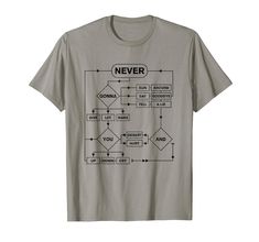 a gray t - shirt with the words never and an image of a block diagram