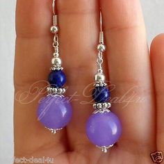 Purple Blue Lavender Jade Lapis Lazuli Stone Earrings 925 Sterling Silver hooks | eBay Drop Earrings Diy, Diy Earrings Dangle, Belgium Germany, Blue Gemstone Earrings, Beaded Earrings Diy, Lapis Lazuli Jewelry, Earrings Inspiration, Handmade Wire Jewelry, Fashion Jewelry Earrings