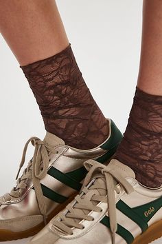 Forever-femme and so stunning, these delicate socks are featured in a stretch fit and lightweight fabrication with lacey detailing allover and a comfortable seamed toe. | Go Ask Alice Lace Socks by Only Hearts at Free People in Brown Lace Socks With Sneakers, Socks With Sneakers, Go Ask Alice, Clothes Wishlist, Lace Tights, Only Hearts, Lace Socks, Free People, Socks