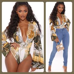 Fashion Nova Kesha Bell Sleeve Bodysuit In - Olive Combo Womens Size Small Brand New With Tag Sexy Plunge Neckline Long, Bell Sleeves Smooth Stretch Microfiber Polyester, Spandex Bundle For Discounts Fitted V-neck Floral Print Bodysuit, Printed Long Sleeve Bodysuit For Parties, Fitted V-neck Printed Bodysuit, Printed Fitted V-neck Bodysuit, Fitted Printed V-neck Bodysuit, Chic Floral Print Party Swimwear, Spring Glamorous Club Bodysuit, Glamorous Long Sleeve Bodysuit For Summer, Glamorous Club Bodysuit For Spring