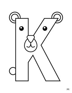 the letter k with a bear's face drawn on it, in black and white