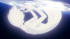 an animated image of a woman floating in the water with her hands on her face