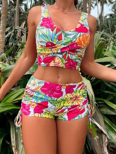 Beach Outfits Women Vacation, Pretty Swimwear, Wrap Tank Top, Swimsuit With Shorts, Swimsuits Outfits, Printed Tankini, Womens Tankini, Beachwear Fashion, Tankini Set