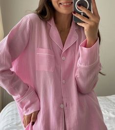 Long Pajama Set, Modest Pyjamas, Pyjama Set Aesthetic, Pastel Pyjamas, Flannelette Pyjamas, Playful Pink Sleepwear With Relaxed Fit, Morning Aesthetics, Plaid Pyjama, Pajamas Aesthetic