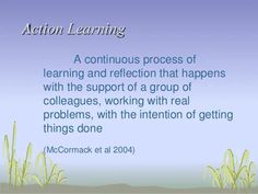 the words action learning are written in blue and green letters, along with an image of grass