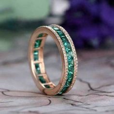 Green Wedding Band, Emerald Wedding Band, Emerald Band, Emerald Wedding Rings, Emerald Wedding, Gold Anniversary, Eternity Wedding Band, Emerald Engagement Ring, Emerald Jewelry