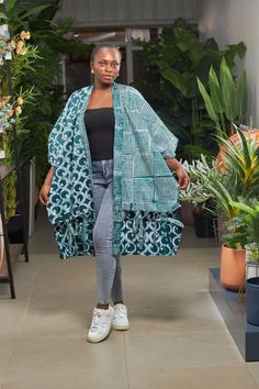 A stunning blend of traditional African (Adire -tie & dye) patterns and modern style. This versatile Kimono is perfect for any occasion. Ideal for layering or as a statement piece, this one size fits ALL kimono adds elegance and culture to your wardrobe.  Kimono is exactly as pictured Modern Kimono Fashion, African Kimono, Dye Patterns, Long African Dresses, Mode Kimono, Womens Jackets, Classy Dress Outfits, African Dresses, Tie And Dye