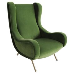 a green chair with metal legs on a white background