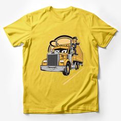 Cartoon Truck Driver T-Shirt, Kids Fun Transportation Tee, Boys Graphic Dump Truck Shirt, Yellow Truck Illustration Apparel Male T-Shirt Custom graphic T-Shirt.Customize your color Yellow Short Sleeve Top With Character Print, Yellow T-shirt With Character Print, Yellow Graphic Tee With Character Print, Yellow Crew Neck T-shirt With Cartoon Print, Cartoon Truck, Truck Illustration, Yellow Truck, Truck Shirt, Cartoon Tops