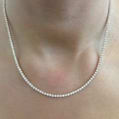 Diamond & 14K Solid Gold Tennis Choker Line Necklace | Etsy Bridal Gift Ideas, Diamond Tennis Necklace, Slide Lock, Classic Necklace, Tennis Necklace, Handcrafted Necklace, Tennis Bracelet Diamond, Real Diamonds, Wedding Necklace