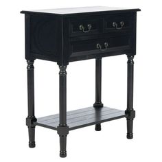 a small black table with two drawers