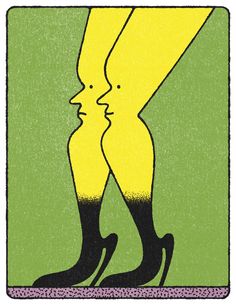 a drawing of a woman's legs with yellow and black colors