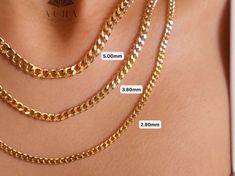 "14K Gold Cuban Link Necklace, Cuban Link Chain Choker, 3mm 5mm Curb Link Necklace, Layering Gold Necklace, Men Women Necklace, Holiday Gift Features *Material: 14K Real Gold *Color Options: Yellow Gold, White Gold, Rose Gold *Metal Stamp: 14K (585) *Available Necklace Sizes: 14Inches to 20Inches  *Weight(approx) :  2.90mm-4.50gr 3.80mm-7.20gr 5.00mm-11.80gr *Ready to Ship in 3-5 Business Days. FREE Express worldwide shipping. FREE Engraving service Each item is made to order. Comes in a Gift Bo Gold Necklace Men, Necklace Layering Gold, Gold Feather Necklace, 3 Layer Necklace, Gold Cuban Link Chain, Engraved Bangle, Cuban Link Necklace, Handmade Gold Jewellery, Fine Jewelery