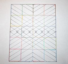 an abstract drawing with lines and squares on the bottom half of it, against a white wall