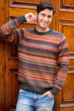 Multicolor Alpaca Men's Sweater with Forest Green - Andean Homeland | NOVICA Green Knitted Sweater Mens, Luxury Multicolor Knit Dress, Chunky Men Sweater, Men Sweater Sale Jecpenny, Luxury Men's Sweater Vest For Work, Entrelac Sweater Mens, Hippie Sweaters Men, Aztec Wear Mens Sweaters, Holiday Party Sweaters For Men