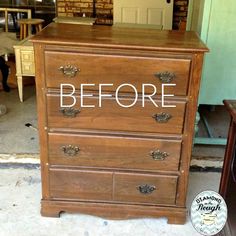 an old dresser with the words before painted on it