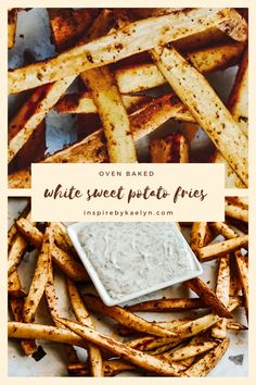 oven baked white sweet potato fries with dipping sauce