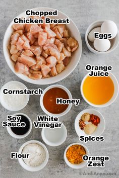 the ingredients to make chicken broth are shown in bowls